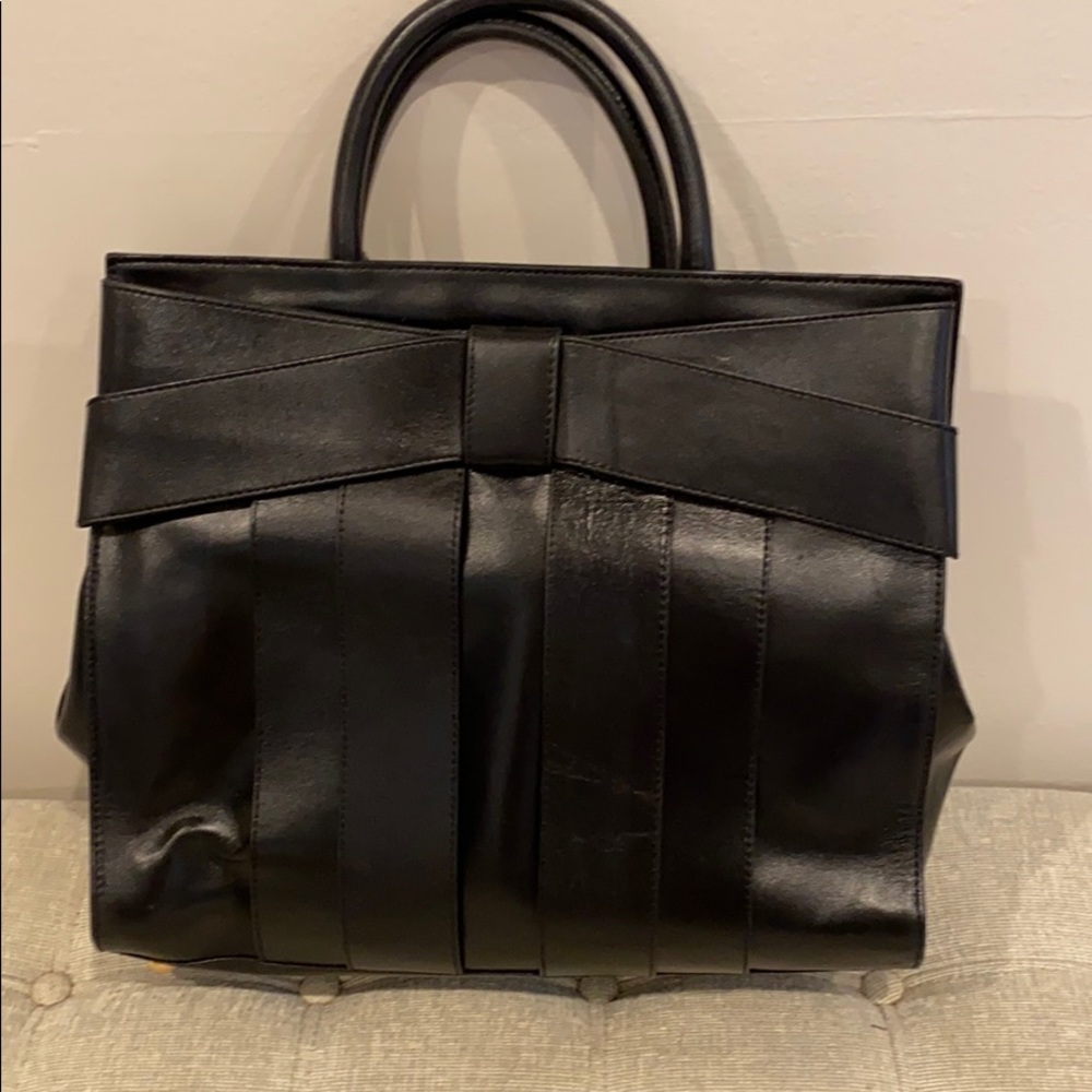 Zac Posen Z spoke black leather tote